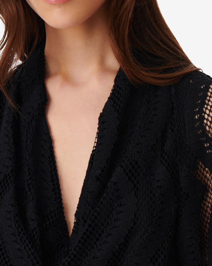 Robe À Dentelle Col V Croisé Emsi - Black