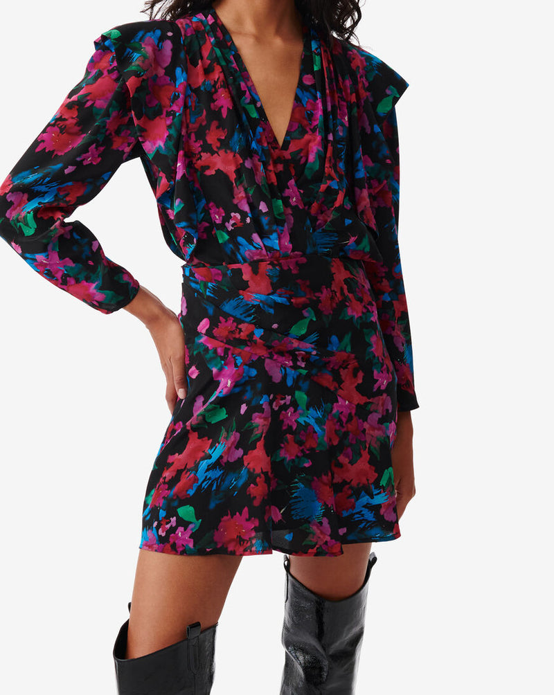 Robe Courte Imprimée Col V Masca - Black Multico