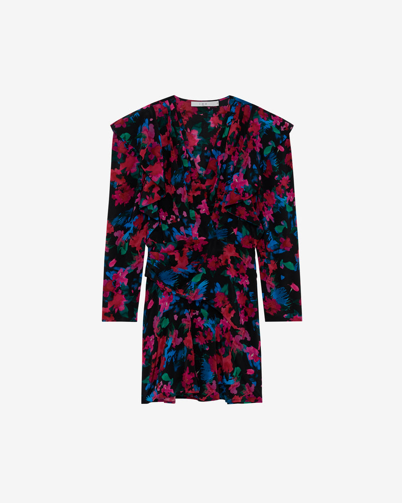 Robe Courte Imprimée Col V Masca - Black Multico