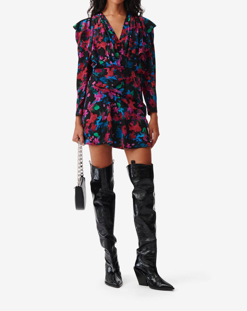 Robe Courte Imprimée Col V Masca - Black Multico