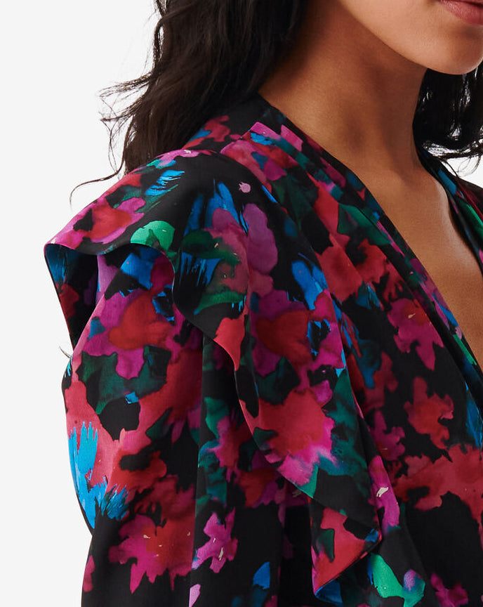 Robe Courte Imprimée Col V Masca - Black Multico