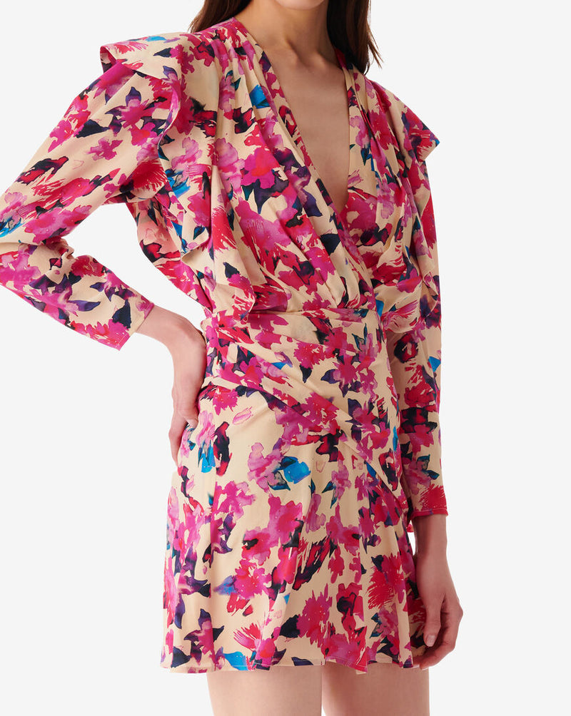 Robe Courte Imprimée Col V Masca - Multico Ecru