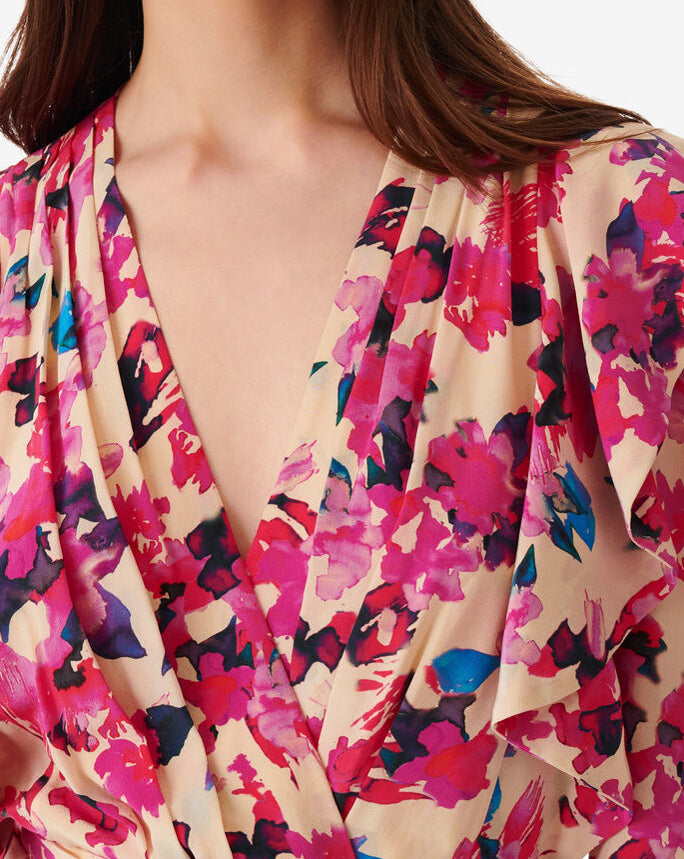 Robe Courte Imprimée Col V Masca - Multico Ecru