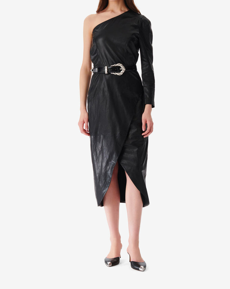 Robe Asymétrique En Cuir Navae - Black