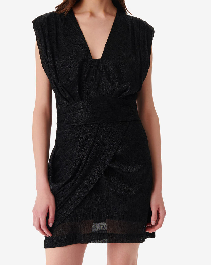 Robe Courte Drapée Col V Niara - Black Metallic