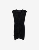 Robe Courte Drapée Col V Niara - Black Metallic