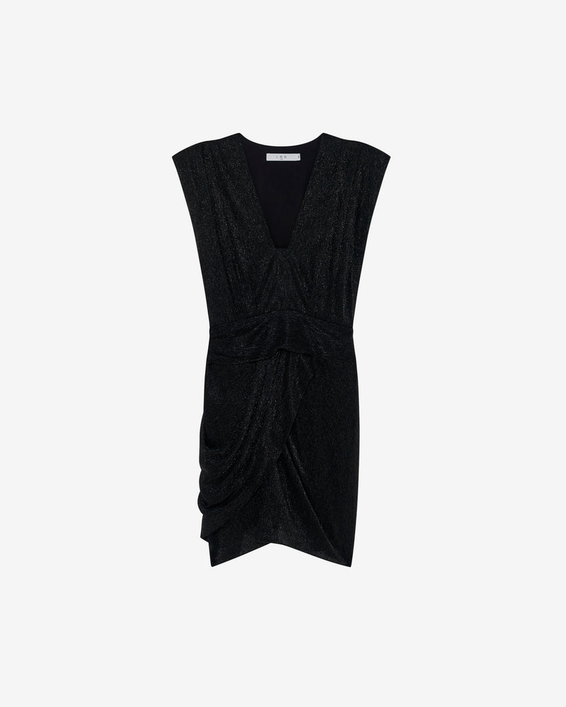 Robe Courte Drapée Col V Niara - Black Metallic