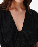 Robe Courte Drapée Col V Niara - Black Metallic