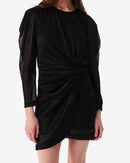 Nowen Vestido corto drapeado con cuello redondo - Negro Metálico