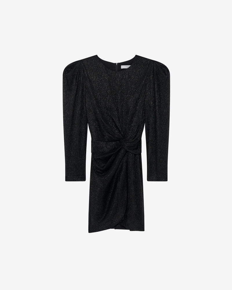 Nowen Vestido corto drapeado con cuello redondo - Negro Metálico