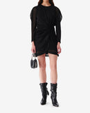Nowen Vestido corto drapeado con cuello redondo - Negro Metálico