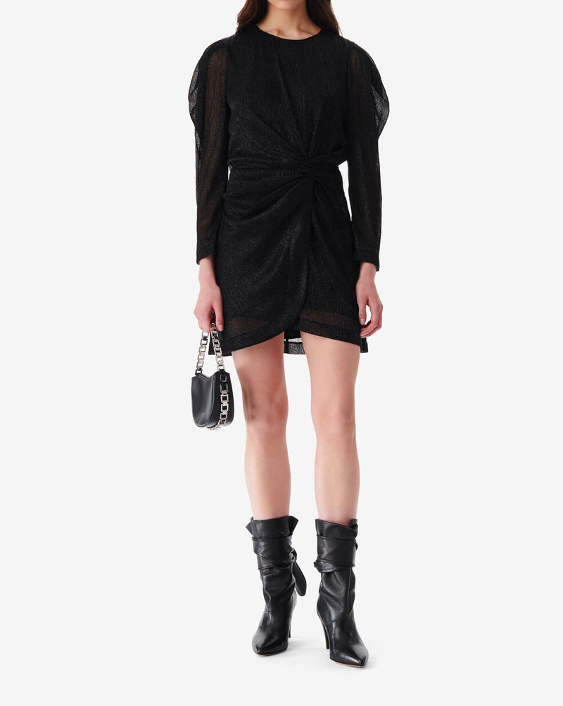 Nowen Vestido corto drapeado con cuello redondo - Negro Metálico