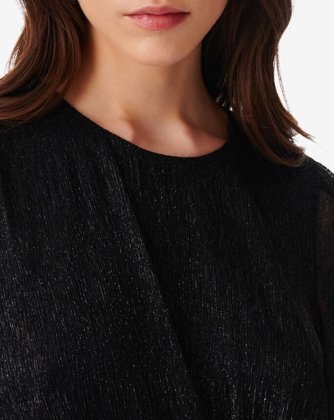 Nowen Vestido corto drapeado con cuello redondo - Negro Metálico