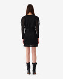 Nowen Vestido corto drapeado con cuello redondo - Negro Metálico