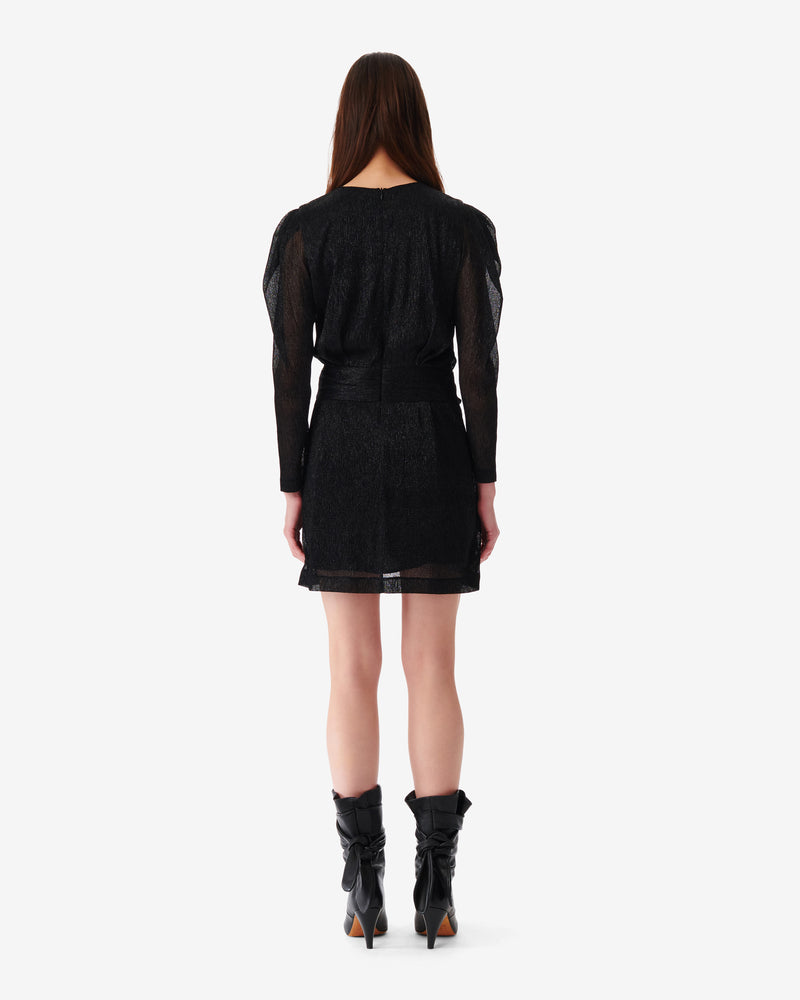 Nowen Vestido corto drapeado con cuello redondo - Negro Metálico