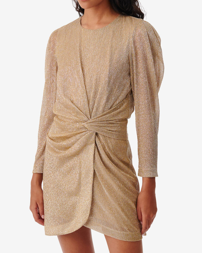 Robe Courte Drapée Col Rond Nowen - Metallic Gold