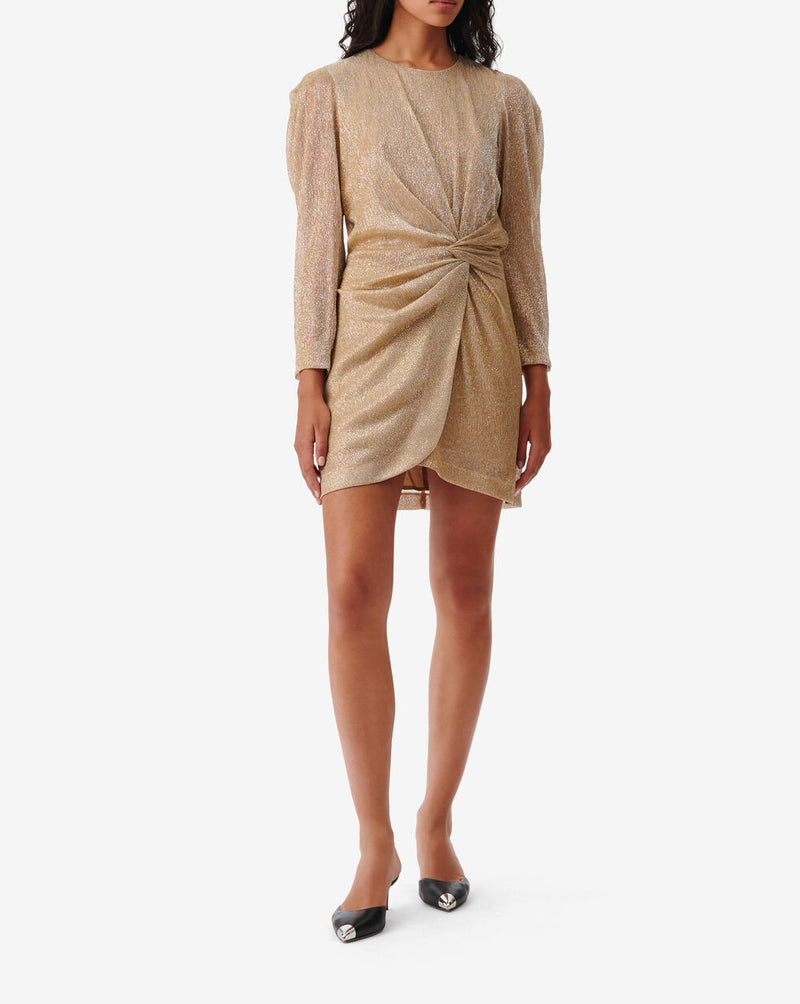 Robe Courte Drapée Col Rond Nowen - Metallic Gold