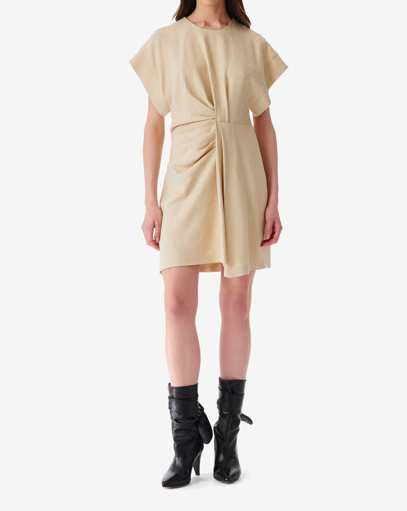 Robe Courte Col Rond À Fronces Pena - Light Beige