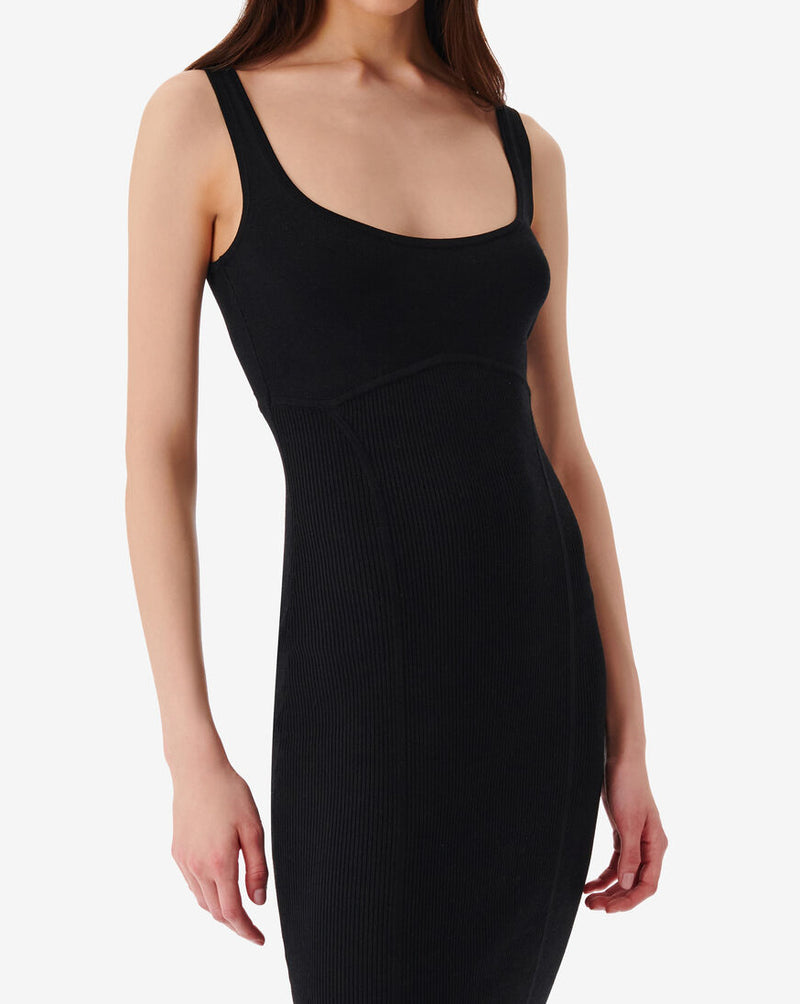 Robe Midi Côtelée Col Carré Sahkyo - Black