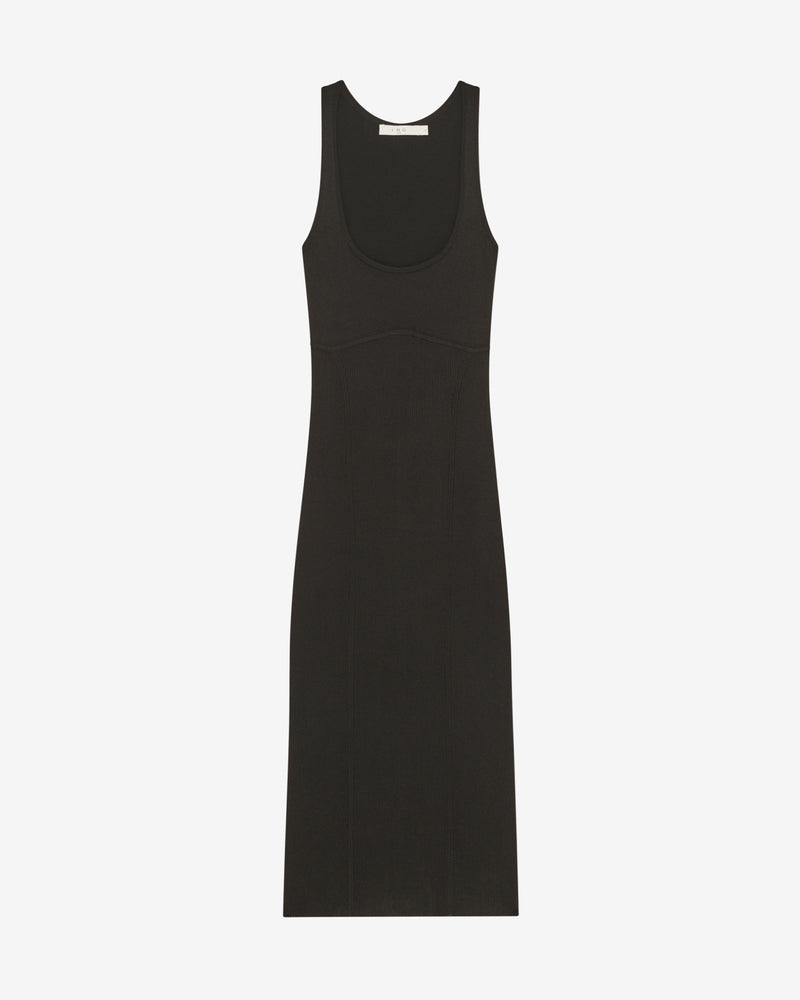 Robe Midi Côtelée Col Carré Sahkyo - Black