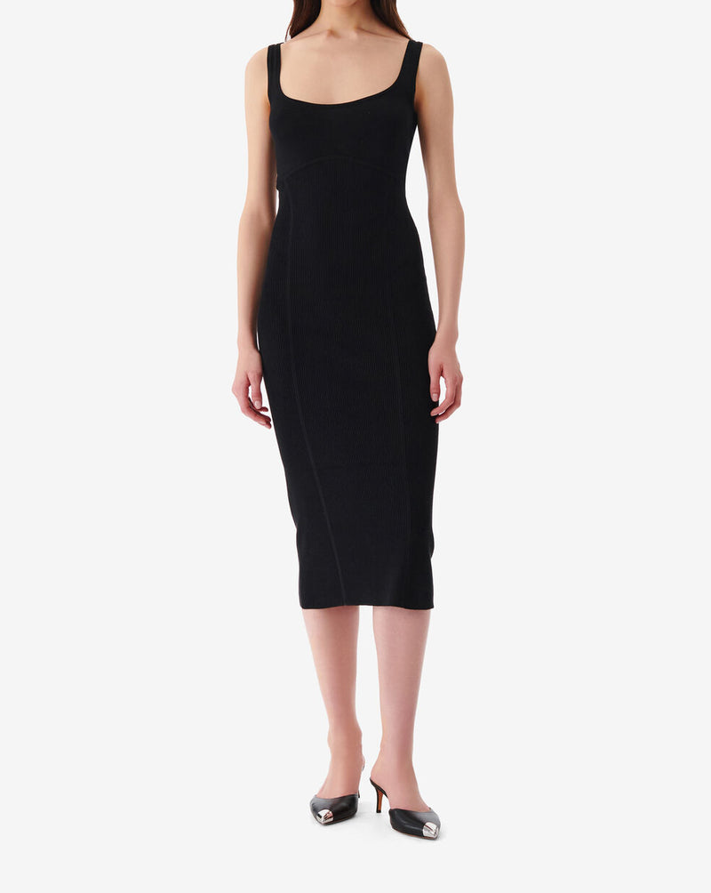 Robe Midi Côtelée Col Carré Sahkyo - Black