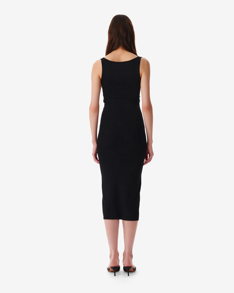 Robe Midi Côtelée Col Carré Sahkyo - Black