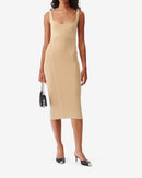 Robe Midi Côtelée Col Carré Sahkyo - White/Orange