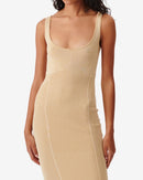 Robe Midi Côtelée Col Carré Sahkyo - White/Orange