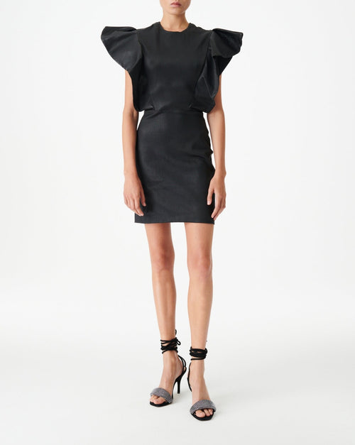 Senja Ruffled Leather Dress - Black - Woman