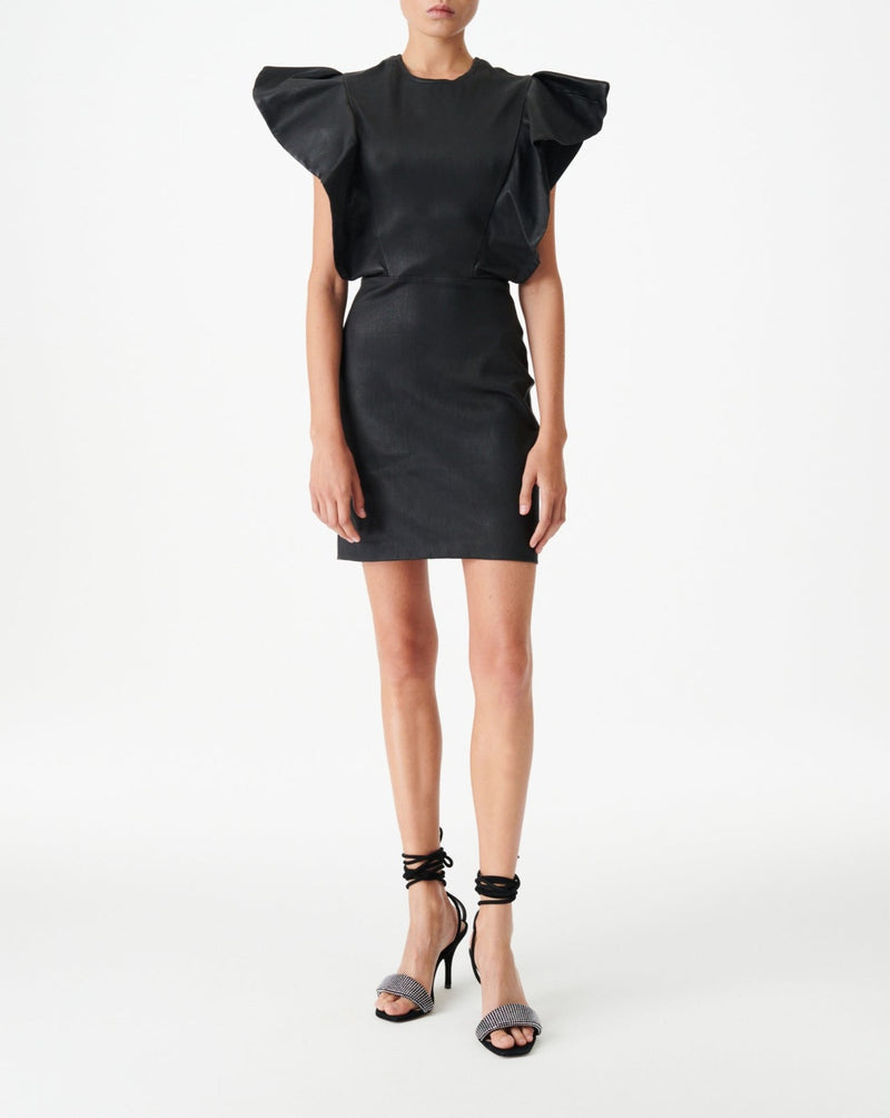 Robe En Cuir À Volants Senja - Black - Femme