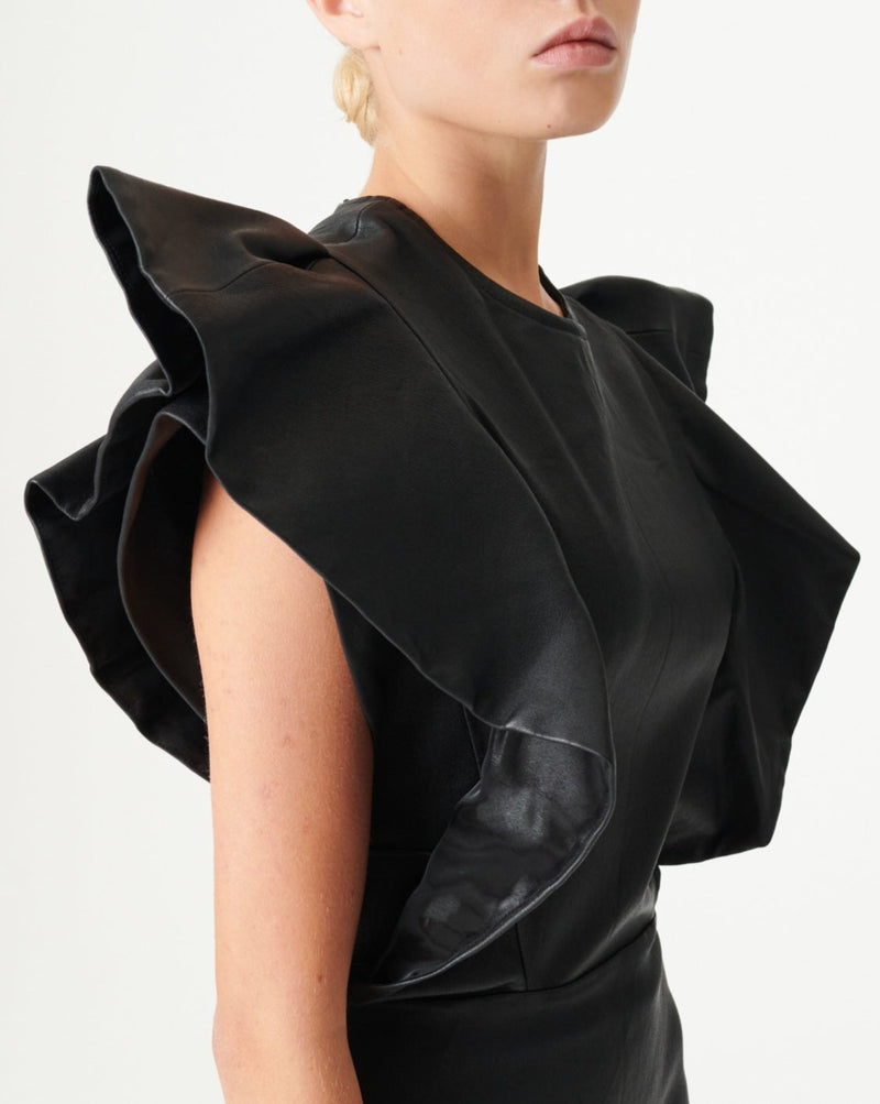 Robe En Cuir À Volants Senja - Black - Femme