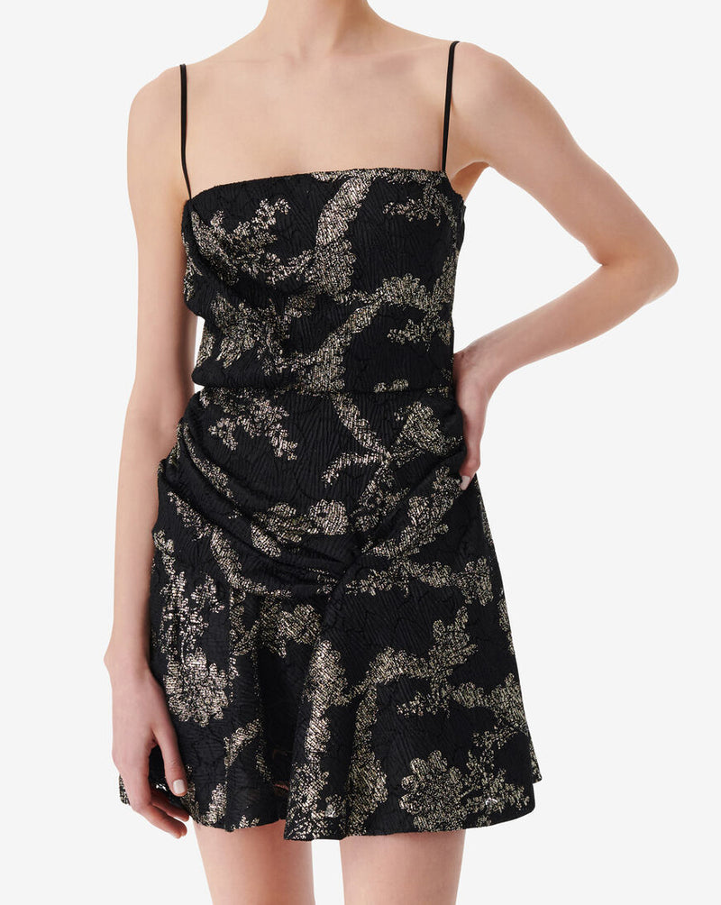 Robe Courte À Imprimé Doré Thalia - Black/Gold