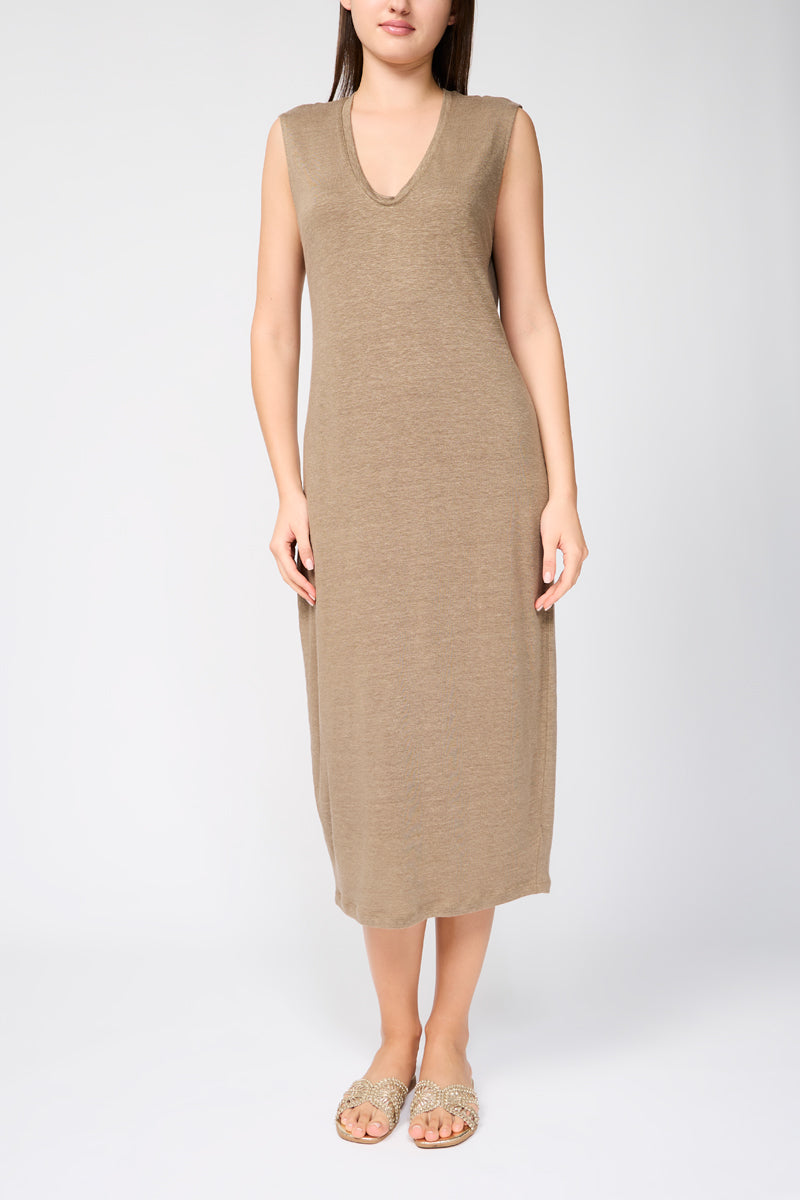 Robe En Jersey De Lin Column - Vieil Or - Femme