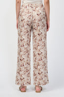 Pantalón Ancho De Lino Y Hojas De Palmera - Nuez Moscada - Mujer
