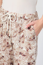 Pantalon Large En Lin Et Feuilles De Palmier - Noix De Muscade - Femme