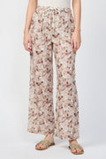 Pantalon Large En Lin Et Feuilles De Palmier - Noix De Muscade - Femme