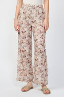 Pantalón Ancho De Lino Y Hojas De Palmera - Nuez Moscada - Mujer