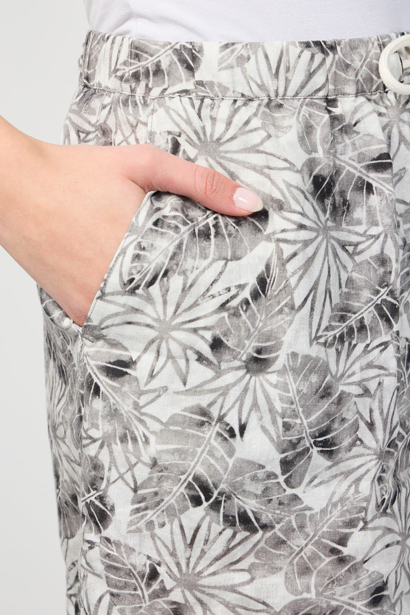 Short En Lin Imprimé Feuilles De Palmier - Carbone - Femme