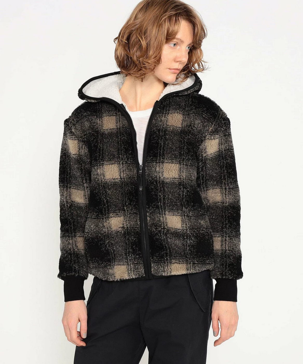 Veste Polaire Doublée Sherpa À Capuche - Toast/Black Plaid - Femme