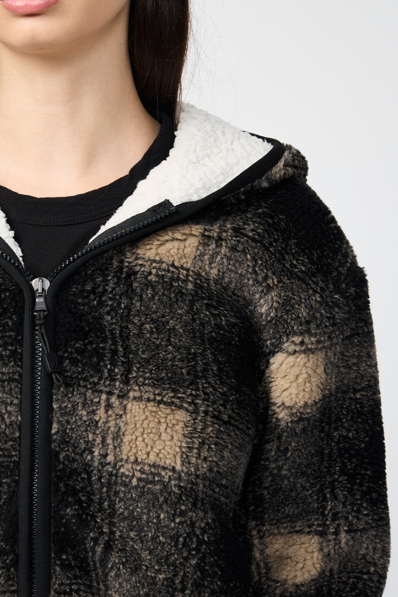 Veste Polaire Doublée Sherpa À Capuche - Toast/Black Plaid - Femme