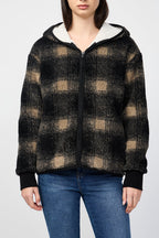 Veste Polaire Doublée Sherpa À Capuche - Toast/Black Plaid - Femme