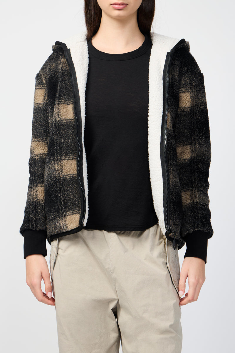 Veste Polaire Doublée Sherpa À Capuche - Toast/Black Plaid - Femme