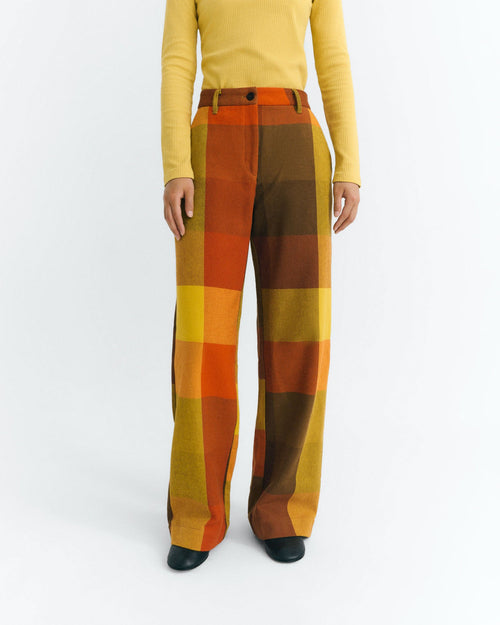 Pantalón recto marrón cuadros Hermione sostenible - 1