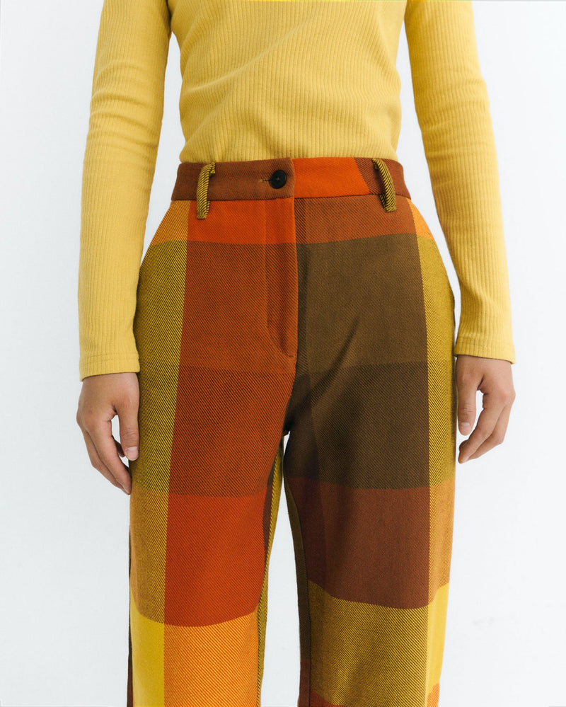 Pantalón recto marrón cuadros Hermione sostenible - 3