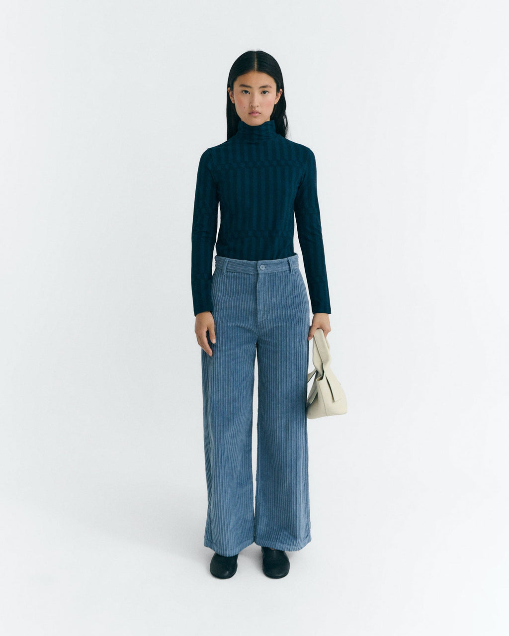 Blue Karina sustainable high-waisted corduroy trousers - 2