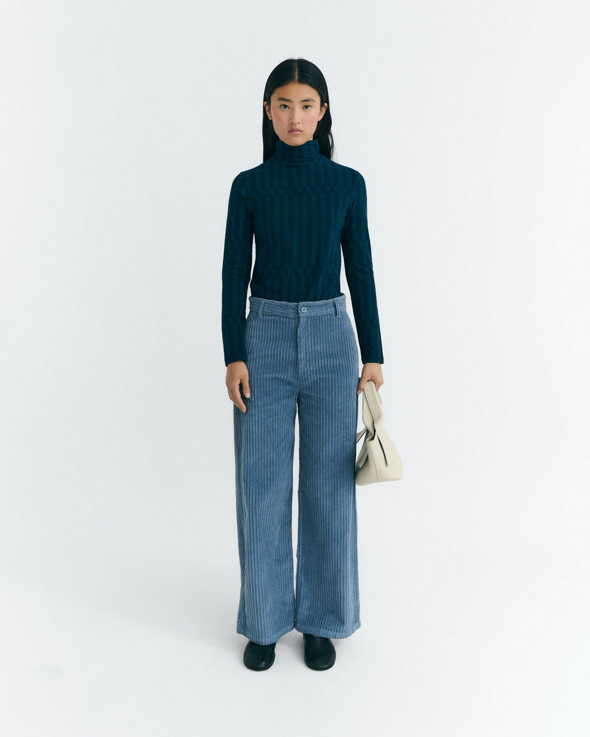Blue Karina sustainable high-waisted corduroy trousers - 2