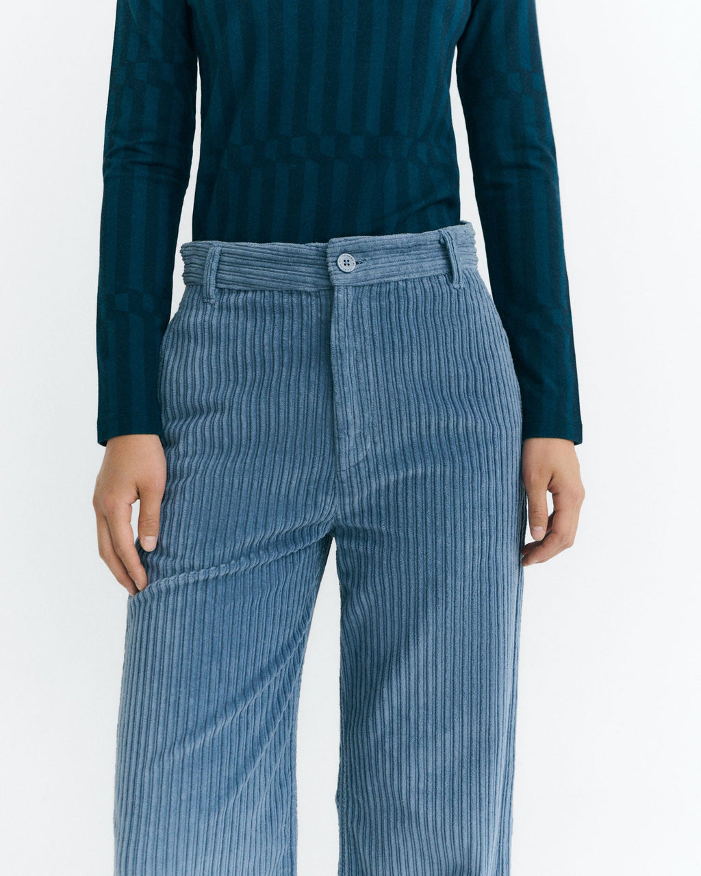 Blue Karina sustainable high-waisted corduroy trousers - 3