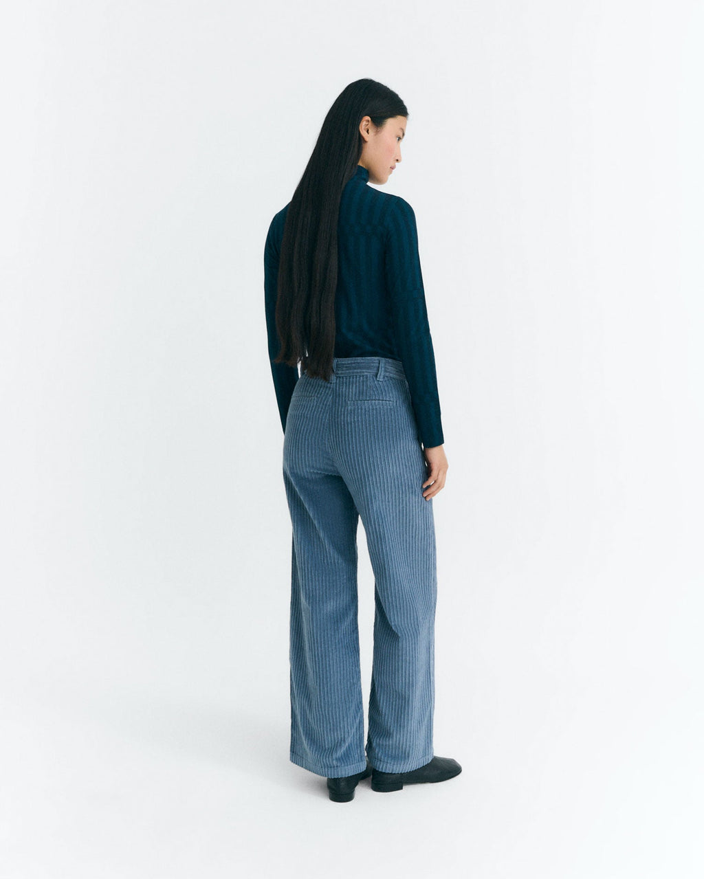 Blue Karina sustainable high-waisted corduroy trousers - 4