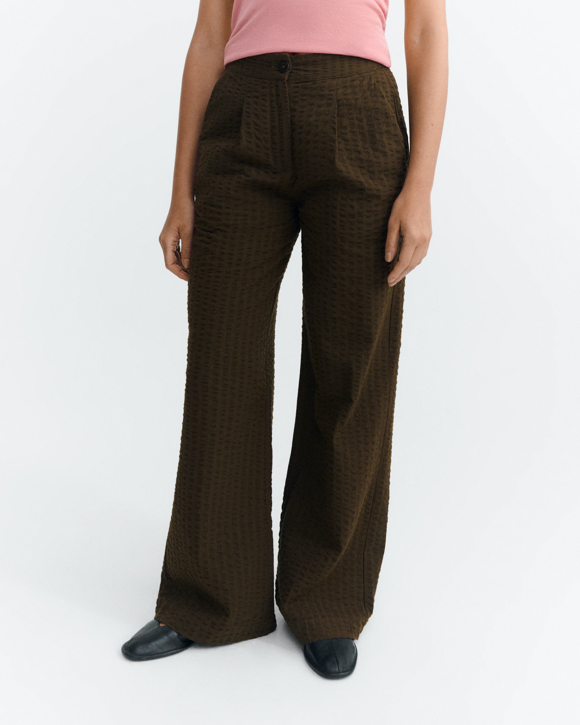Pantalón wide leg seersucker marrón Manolita sostenible - 3