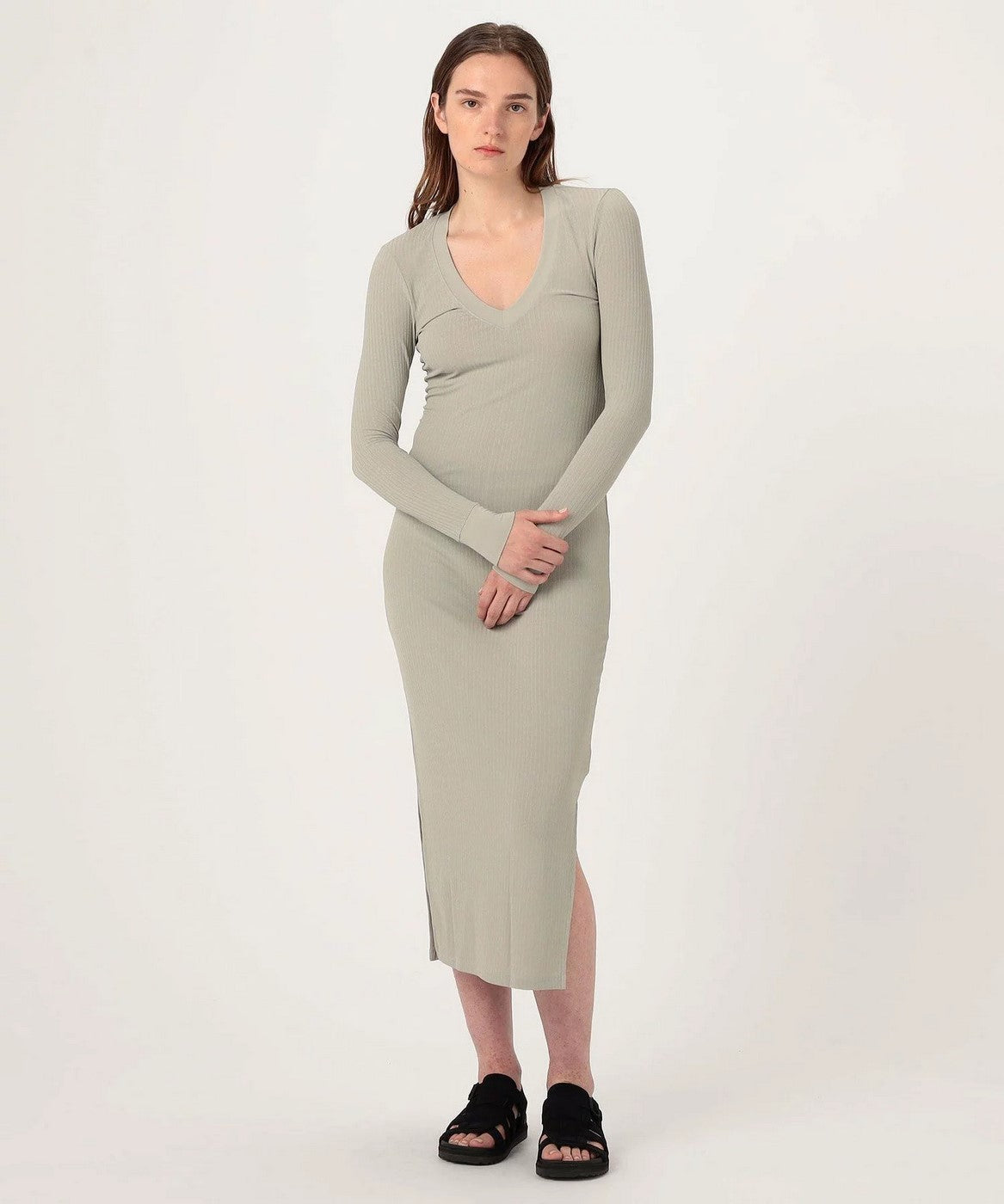 Ribbed V-Neck Dress - Silt - Women